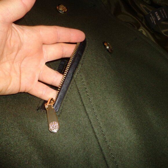 NWOT VINCE COMUTO Military-Style Wool Pea Coat W's L Army Green Gold Buttons - Picture 8 of 16